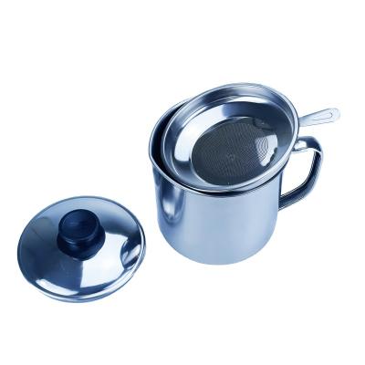 China Sustainable Stainless Steel Fine With Lid Filter Pot Cooking With Strainer Cooking Oil Cup for sale