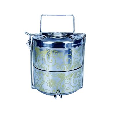 China Low Cost Stainless Steel Viable Food Container 2/3/4 Layer Indian Gold Printed Tiffin Box Lunch Box for sale