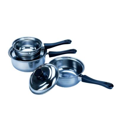 China Viable factory exports cheap 3 piece stainless steel milk pot cookware sets with removable plastic handles for sale