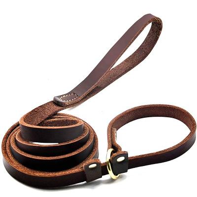 China Best Viable Cow Leather P-Chain Traction Rope Training Dog Leather Leash For Sale For Small Medium Large Dogs for sale