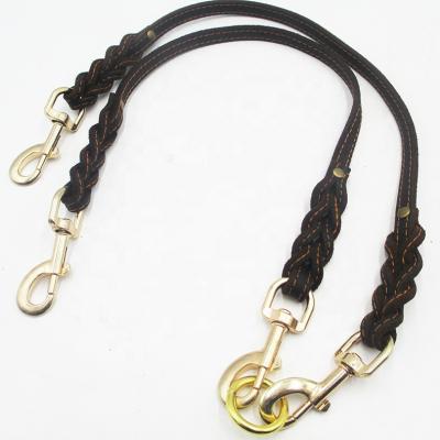 China Viable multi-functional double hooks dog leash high quality cowhide leather dog leash for sale