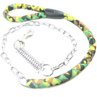 China Durable Anti-bite Iron Dog Leash Four-strand Chain Ropes Woven Dog Chain Leash With Spring For Medium And Large Dogs for sale