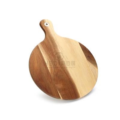 China Traditional Acacia Wood Round Solid Food Prepare Serving Cutting Board with Handle for sale