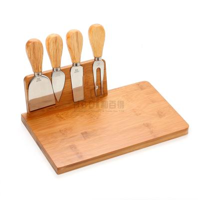 China Natural Food Stocked Serving Trays With Knife Set Restaurants Kitchen Tableware Bamboo Cheese Board for sale