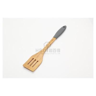 China Traditional Factory Kitchen Utensil High Quality Bamboo Spatula With Silicone Handle for sale