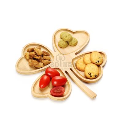 China Sustainable Elegant Leaf Shape Decorative Bamboo Plate Snacks , Nuts , Desserts for sale