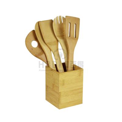 China Sustainable Food-safe Eco-friendly Biodegradable Natural Bamboo Rack Set With 5 Pcs Utensils for sale