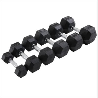 China Durable / Odor Free / WellTrust Gym Fitness Power Exercise 100kg High Quality Rubber Dumbbell Set Rubber Coated Cast Hex Dumbbell for sale