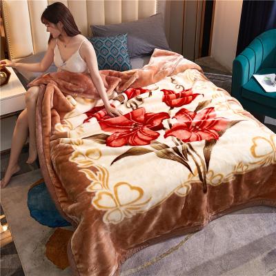 China Anti-Static Weight fabric bed luxury china quilting printed solaron polyester heavy Fleece Soft raschel korean blanket for sale