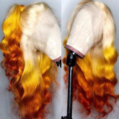 China Wholesale Ombre Rainbow Body Wave Virgin 100% Colored Body Wave Cuticle Aligned Hair Lace Front Wigs for sale