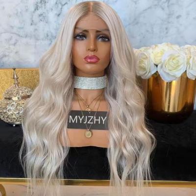 China Body Wave Ombre Platinum Blonde Color Cuticle Aligned Hair Lace Front Wigs With Light Brown Roots for sale