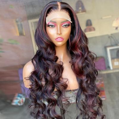 China Loose Wave Highlight Purple Color Cuticle Aligned Hair Loose Wave Invisible Knots Lace Up Front Wigs for sale