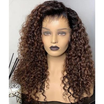 China Ombre Brown Kinky Curly Color Wave Curly Wave Cuticle Aligned Hair Lace Front Wigs For Black Women for sale