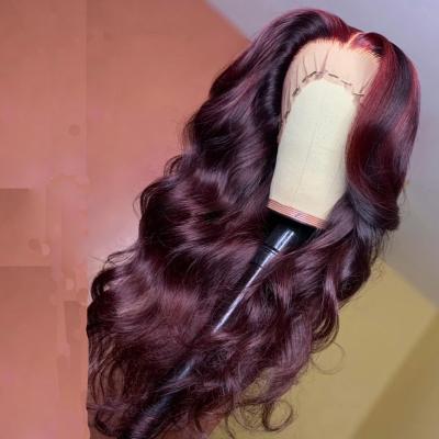 China Body Wave New Arrival 99J Highlight Burgundy Color Wig Cuticle Aligned Lace Front Hair Wigs for sale