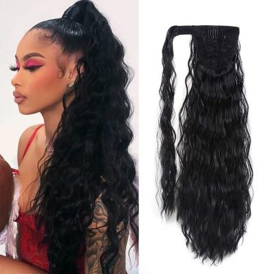 China Water Wave 8-30 Inch Cuticle Aligned Virgin High Water Wave Long Ponytail Hair Extension #1B For Black Women for sale