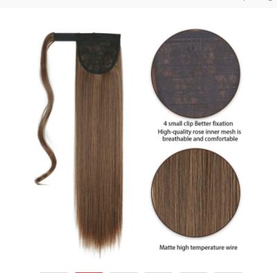 China Long Straight Ponytail Hair Extensions Heat Resistant Wrap Around Pony Hairpiece For Women for sale