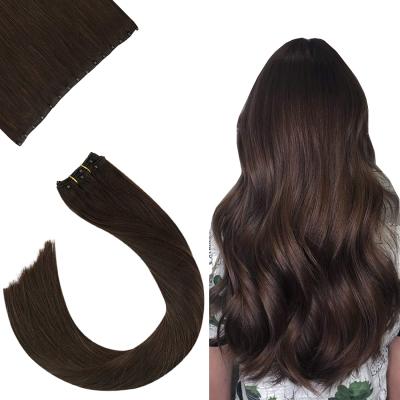 China Straight Easy To Use 100% Real Hair Extensions Dark Brown Micro Weft Beaded Hair Weft Extensions for sale