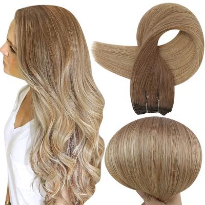 China Right Hand Tied Weft Remy Hair Wefts Balayage Color 10 Inch Hair Extensions 18 Golden Brown Fading To Golden Blonde 14 Hair for sale