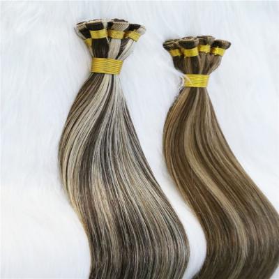 China Silky Straight Hair Weft Sew In Extensions Highlights Straight Hand Tied Weave Hair Extensions Hair Bundles P#4/613 for sale