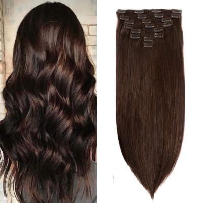 China Dark Brown Straight Hair Extensions Clip In Virgin Hair Double Head Full Brazilian Straight Hair Weft Extensions for sale