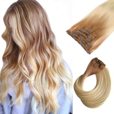 China Straight Hair Extensions Cut In Hair Ombre Golden Brown Fading To Platinum Blonde Remy Human Hair Extensions For Women for sale