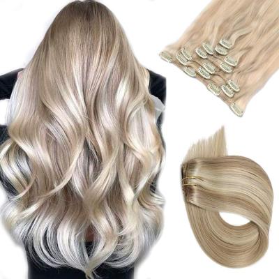 China Straight Clip In Hair Extensions Remy Human Hair Dirtyl Blonde To Real Blonde Highlights Hair Extensions Clip In For Women For Full for sale