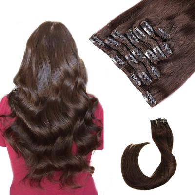 China Straight Clip in Hair Extensions Dark Brown Remy Human Hair Extensions Clip in Real Hair Silky Straight Extensions for sale