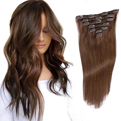 China High Quality Straight Clip In Hair Extensions Hair Short Medium Brown Straight Remy Human Clip In Extensions for sale