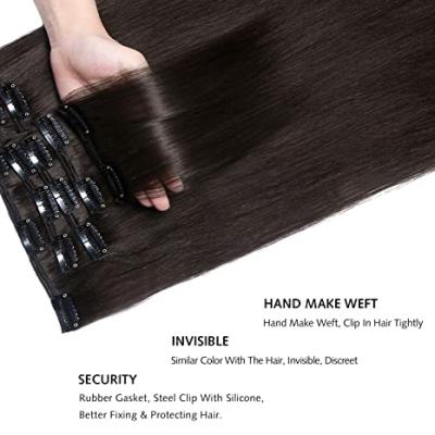 China Straight Clip In Real Hair Dark Brown Handmade 100% Silky Straight Human Hair Extensions For Women for sale