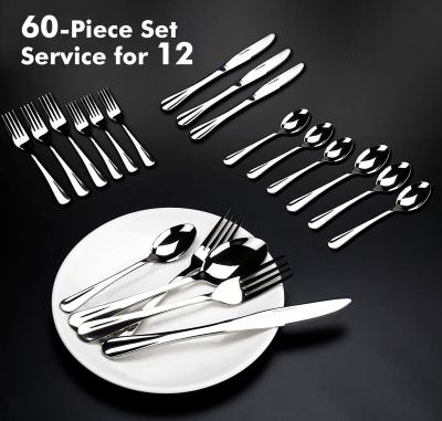 China 60Pcs Wedding Banquet Dinner Tea Fork Steak Knife Spoon Viable Flatware Wedding Banquet Set Stainless Steel Cutlery for sale