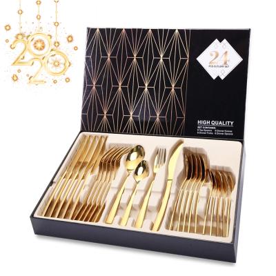 China Sustainable Knife Spoon Fork Set Gold Cutlery 24PCS Stainless Steel Flatware Sets Cutery Set for sale