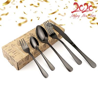 China Sustainable 20PCS Black Gold Plating Cutlery Set Stainless Steel Flatware Set for sale