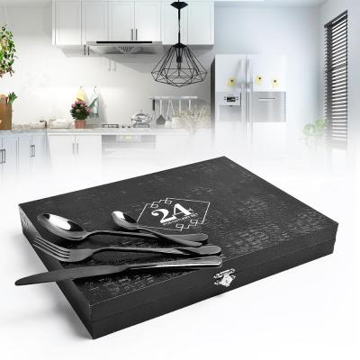 China Viable Black Gold Cutlery Set Stainless Steel Flatware Set For Gift Party for sale