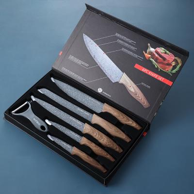 China Gift Color Box Wooden Handle 3Cr13 Stainless Steel Sharp 6Pcs Sharp Knife Sets Kitchen Knife Set for sale