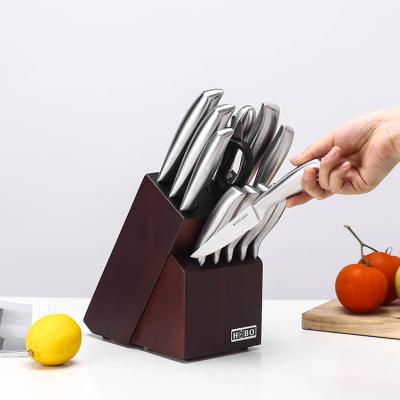 China Sustainable Premium Quality 13Pcs Cooking Royal Stainless Steel 2Cr13 Blade Wood Block Kitchen Knife Set for sale