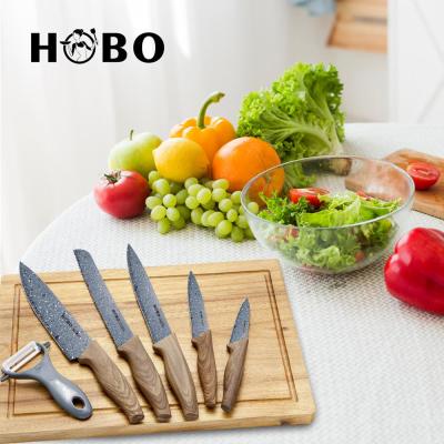 China Sustainable Stainless Steel Knives Painting Blade Wood Grain Handle Knife Set For Home Kitchen for sale