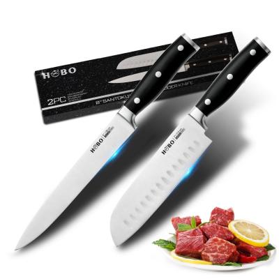 China 2 PCS Durable Stainless Steel Knife Set Blade Black Handle Sanding Kitchen Knives for sale