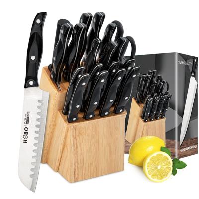 China Viable 19pcs ABS Handle German Santoku Knife Cooking Chef Knife Sets Stainless Steel Kitchen Knife Set With Wood Block for sale