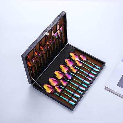 China Sustainable High Quality Stainless Steel Fork Spoon Dinnerware Set 24pcs Luxury Colorful Flatware Spoon Cutlery Set With Gift Box for sale