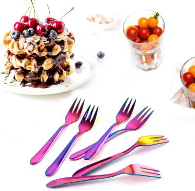 China Viable Price European Party Cheap Iridescent Colorful Metal Cutlery Tea Fork Stainless Steel Custom Cake Dessert Fork for sale