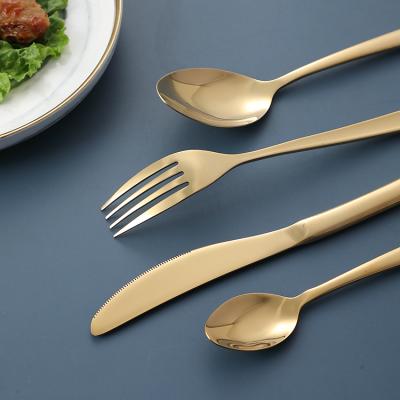 China Viable New Design Color Gold Fork Spoon 24pcs Wedding Gold Stainless Steel Cutlery Set for sale