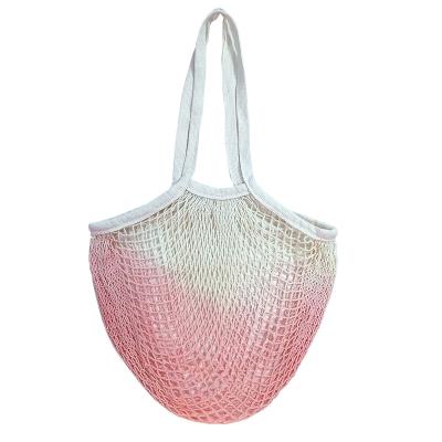 China Custom Reusable Organic Cotton Handled Net Shopping Handled Tote Handle Fruit Vegetables Mesh Shopping Bag for sale