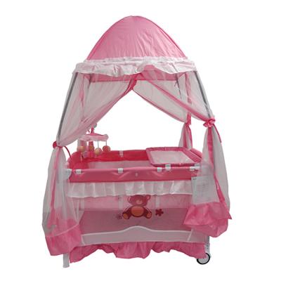 China EN716 Luxury Folding Baby Furniture Travel Infant Crib Luxury Adjustable Baby Playpen With Mosquito Net for sale