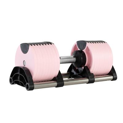 China Universal Wholesale custom strength training equipment pink 80lb 90lb 32kg 40kg weights smart adjustable gym dumbbells set with rack for sale