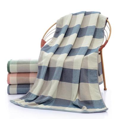 China Plaid Pattern Gauze Towel Cotton Bath Towel Hotel for sale