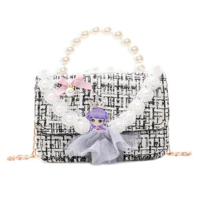 China Fashion Kids Girls Small Bag With Pearl Handle Cute Girls Shoulder Bag for sale