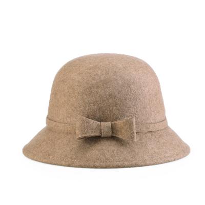 China 100% Woolen Hats Solid Color Brim Women's Bowtie Lady Bucket Warm Flat Hat for sale