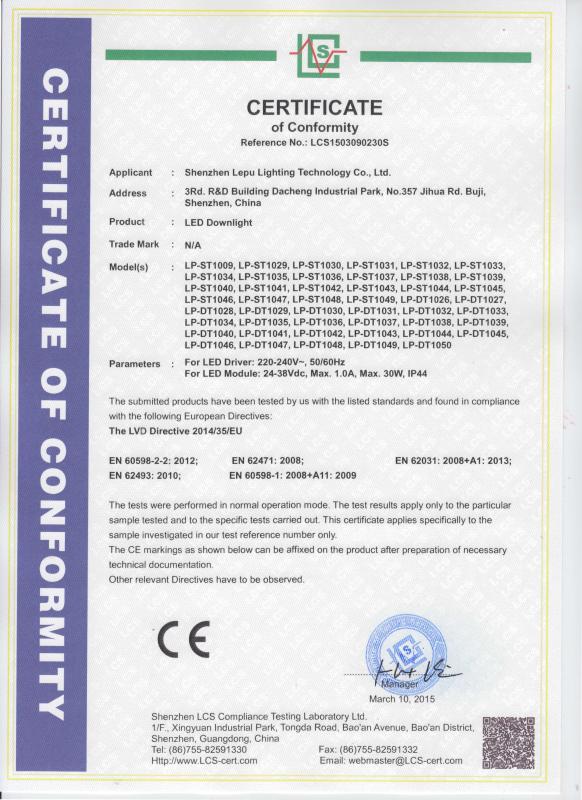 CE - Shenzhen Lepulighting Technology Ltd.