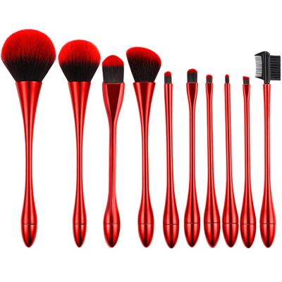 China 10pcs Professional Makeup Brush Soft Luxury Professional Women's Facial Cosmetic Brush Make Up Premium Red Synthetic Fiber Cosmetic Brushes for sale