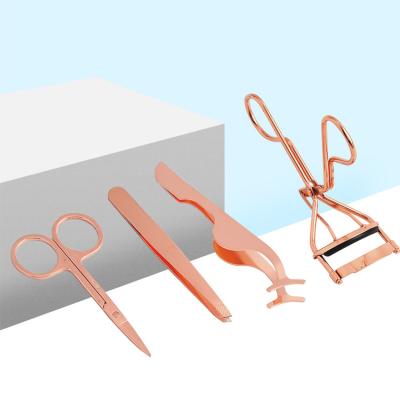 China Beauty Make Up Popular Rose Gold Eyelashes Curlers Applicators Tools Brow Tweezers Makeup Tool Kit For Girls for sale